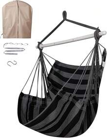 Hammock Chair Swing (500 Lbs Max) - Hanging Hammock Chair Rope Swing Indoor Hammock Chair,Outdoor Furniture,Swing Chair For Room,Amaca Para Adultos,Hamacas Para Adultos,Columpio Para Patio,Swing Sets Backyard, Patio Furniture Set For Bedroom, Outdoor, Patio, Bedroom, Porch, Deck - Sturdy Steel Bar With Anti-Slip Safety Rings - 封面+黑色和灰色 - 查看 10