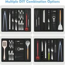Fu Store Silverware Drawer Organizer DIY Customize Expandable Utensil Tray For Kitchen Upgraded Flatware Cutlery Holders Adjustable Plastic Tableware Storage For Spatula Spoons Forks Knives (Black) - màu đen - Xem 4