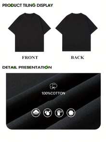 Camiseta de algodón vintage de talla grande para hombres - Impresión gráfica negra 'Hip Hop 50 Años' con auriculares retro y patrones geométricos, tela suave y transpirable, camiseta de manga corta casual de cuello redondo para viajes al aire  fitness, lavable a máquina, camiseta retro, ropa de fitness, camiseta gráfica colorida, ropa cómoda, moda streetwear, material duradero, amantes de la streetwear, TALLA GRANDE - Negro - Ver 3