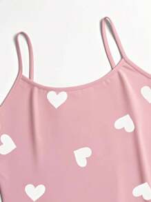 1pc Plus Size Women Cute Heart Pattern Scoop Neck Spaghetti Strap Cami Tank Top, Backless, Suitable For Spring And Summer