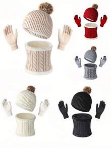 Set de 3 piezas de guantes forrados de lana tejida, gorro y bufanda, perfectos para el clima frío. Accesorios de invierno, regalos de San Valentín, verano, playa - Multicolor - Ver 7