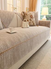 1件装雪尼尔提花沙发垫套，轻盈奢华，简约时尚，防滑、防尘、防刮，保护沙发，四季皆宜，适用于卧室、客厅和书房 - 卡其色 - 查看 5