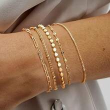 Gold Bracelets For Women,Gold Plated Stackable Bracelet Stack Set Adjustable Charm Paperclip Chain Cuban Link Layered Waterproof Jewelry Sets Gifts For Womens - Vàng - Xem 3