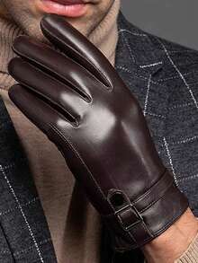 1pair Men's Leather Gloves, Fashionable Warm Touchscreen Lined Waterproof Windproof Driving Riding Gloves