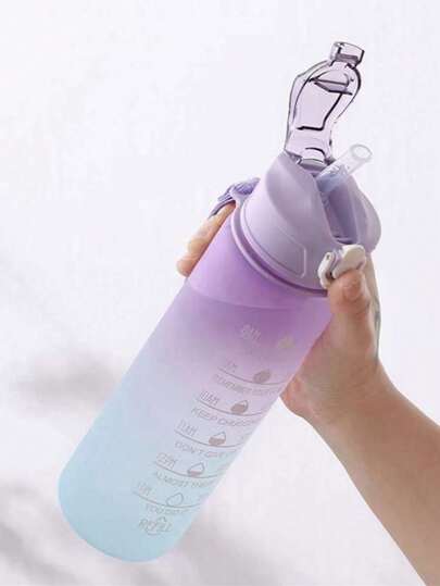 1 pezzo Borraccia in plastica da 280ml/750ml/2000ml con cannuccia, bottiglia d'acqua a colori sfumati, finitura opaca per uso esterno, borraccia sportiva portatile