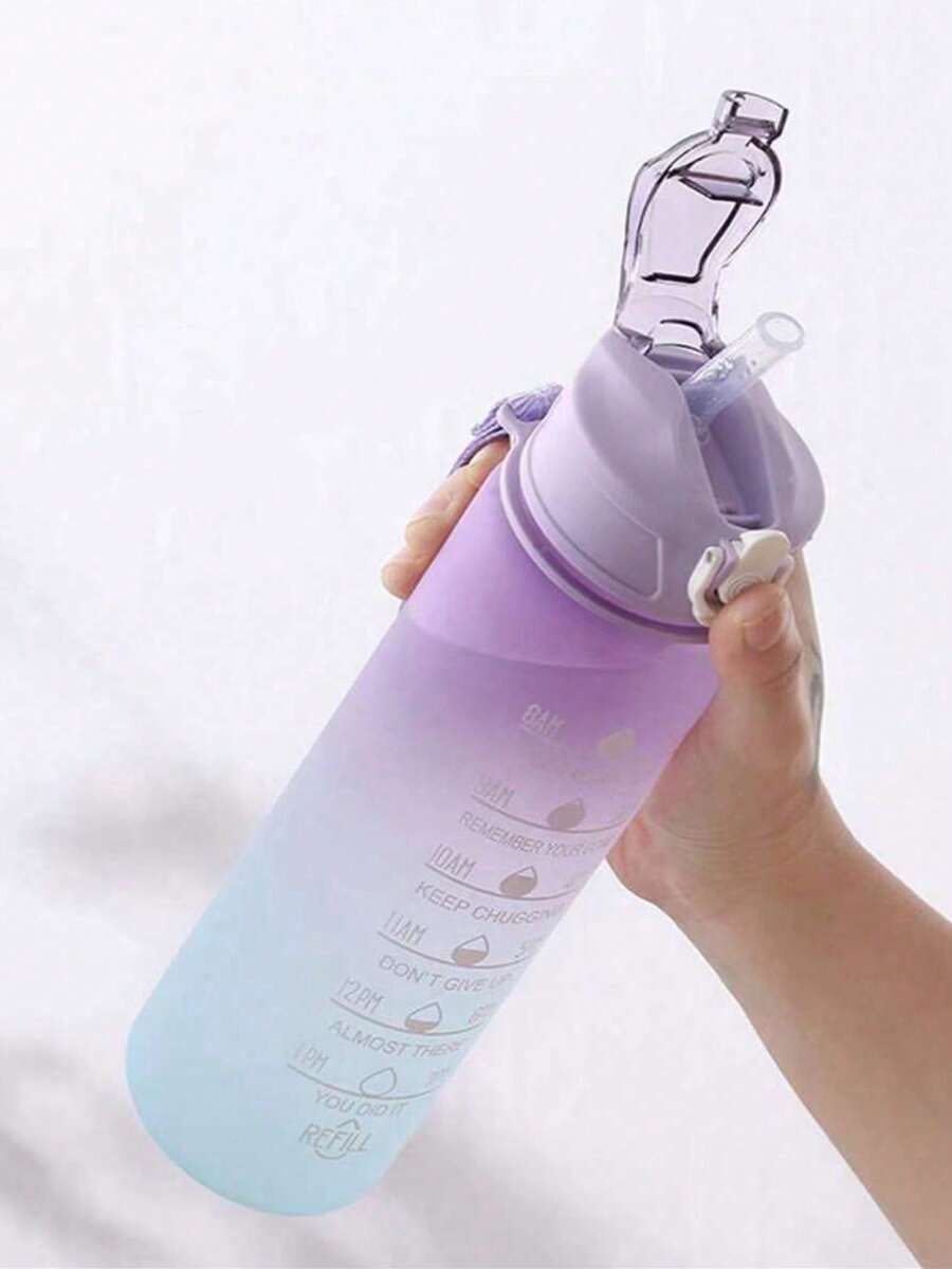 1 pieza Botella de agua de plástico de gran capacidad de 280ml/750ml/2000ml, con color degradado, acabado mate, botella de agua deportiva portátil - Multicolor - Ver 1