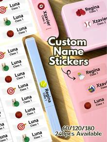 自定义姓名贴纸，个性化 PVC 标签，适用于学生用品、铅笔、水瓶 | 返校和新学期季节必需品、个性化贴纸、自定义透明防水姓名标签。