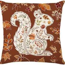 4 Kissenbezüge 45 x 45 cm Herbstblatt Eichhörnchen Kürbis Kurzplüsch Dekokissenbezug für Wohnzimmer Heimdekoration - Verschiedenfarbig - Übersicht 4