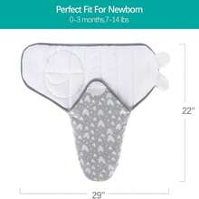 Biloban Baby Swaddles 0-3 Months For Boy Girls, Newborn, Organic Cotton Adjustable Blanket, Lovely Grey Print, 2 Pack - 白色印花 - 查看 4