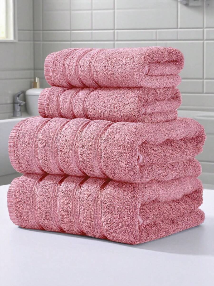 1件/2件竹纤维毛巾套装 - 轻盈柔软，超强吸水浴巾和手巾[薄款]，速干，亲肤，耐用，现代浴室配件，馈赠亲友的完美之选（40x75厘米和70x140厘米） - 淺粉色 - 查看 1