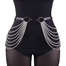 Punk Leather Belly Waist Chain BeltPunk Sexy Gothic Jewelry Accessories Waist Chain Goth Belt Silver Layered Body Chains - Đai lưng đa chuỗi - Xem 5