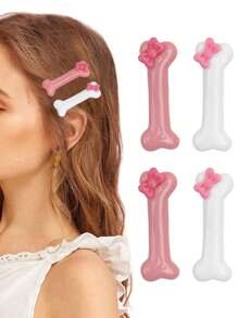 4pcs Cute Dog Bone & Alligator Shaped Hair Clips, Versatile Side Bangs Clip Hairpins, Hair Accessories For Party & Festivals Claw Clips Hair Claws Hair Barrettes