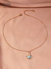 Hihho 1件海洋生物吊坠项链，波西米亚海滩风饰品，饰有珐琅涂层鱼、贝壳、海星、海马吊坠，并镶嵌闪亮锆石，搭配18K钛钢项链，节日礼物 - 金色 - 查看 6