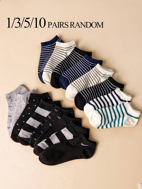 10/5/3/1 Pair Of Women's Ankle Socks, No Show Socks With Dot Yarn Stripes, Suitable For Any Season, Random Color