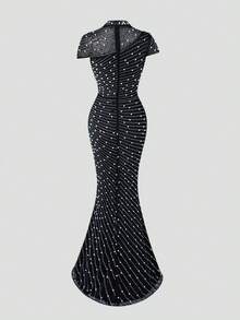 Faeriesty Luxuriöses, elegantes Bodycon-Abendkleid mit Perlen- und Strass-Akzenten - perfekt für rote Teppich-Events, hochwertige Hochzeiten, Gala-Dinners und himmlisch-thematische Partys - Schwarz - Übersicht 9