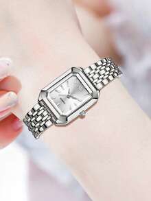 1件女士银色表带时尚优雅长方形表盘石英表，适合日常佩戴、装饰或节日礼物 - 銀色 - 查看 4