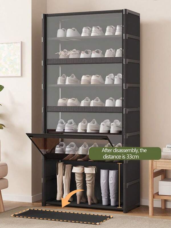 Organizer portatile multifunzionale con coperchio trasparente, mobile per scarpe antipolvere, guardaroba, scaffali, portascarpe, espositore autoportante, assemblaggio fai-da-te, scaffale da terra, mobiletto per libri, per camera da letto, soggiorno, casa, spazio interno, camera da letto, cucina, soggiorno, studio, ufficio, uso in occasioni speciali, regalo di Natale