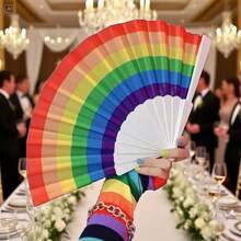 [1/2/4/10/20/30pcs] Folding Fans, Handheld Rainbow Plastic Foldable Fans, Party/Wedding Decor, Summer Cooling Supplies, Festival Dance Accessory
