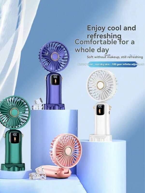 Portable 5-Speed Mini Fan With LED Display - USB Rechargeable, Touch Control, Foldable Design For Indoor/Outdoor Use,Style Random,800mAh