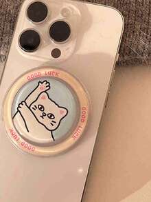 1pc Cute Disc Cartoon Women Resin Magnetic Phone Holder, Foldable Telescopic Pull-Out Stand Compatible With IPhone, Android Phone, Gift For Birthday, Family, Friends Push-Pull Phone Grip Phone Accessories