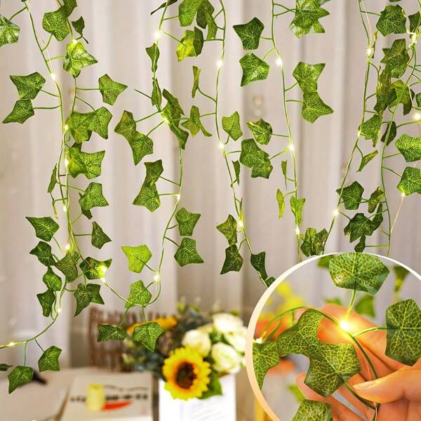 Led Solar Copper Wire Climbing Ivy Vine String Lights Sweet Potato Leaves Outdoor Vine Waterproof Decoration Lights