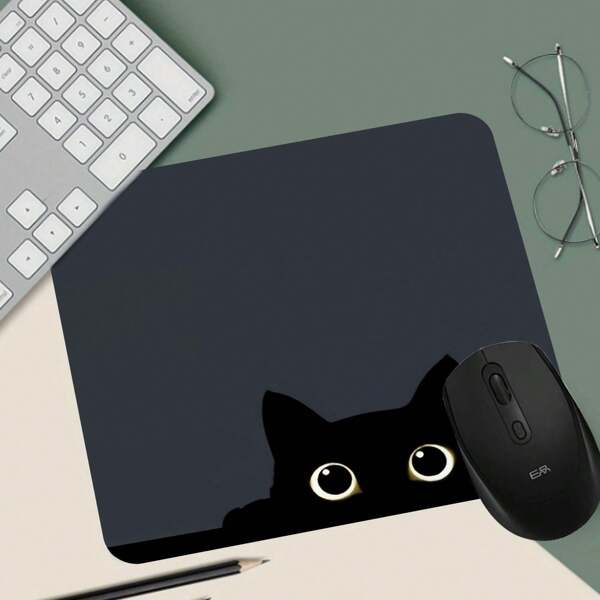 Large Extended Size Mouse Pad With Cute Black Cat Design, Stitched Edges, Non-Slip Base, Polyester Fiber Desktop Mat Suitable For Wireless Mouse & Keyboard, Office Or Home Gaming,For School Supplies,Back To School