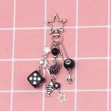 1pc Hip Hop Black Dice Billiard Keychain Y2K Lucky Dice Starburst Pendant Bag Ornament Pendant Punk Cool Jewelry Men's Bicycle Key Chain - Multicolor - View 7