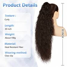 Extensiones de cabello con clip en forma de garra de 30 pulgadas, resistentes al calor, sintéticas, con ondas de agua, cabello rizado apropiado para uso diario - Marron oscuro - Ver 3