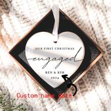 Decor ceramic personalizat în formă de inimă. Cadou de decor de sărbători, decor ceramic de Crăciun pentru logodnă, decor de logodnă, decor pentru cuplu, suvenir personalizat pentru primul Crăciun de logodnă, locuință, decorați-vă casa, suvenir, reutilizabil, drăguț, calitate înaltă. - Ornament ceramic în formă de inimă - Vizualizare 2