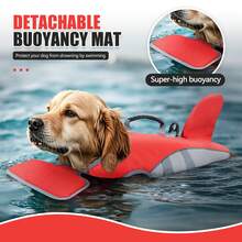 Dog Life Jacket, Tear-Resistant Material, Shark Pattern, Adjustable, High Buoyancy, Durable Rescue Handle, Suitable For Small, Medium And Large Dogs - Multicolor - View 4