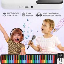 ¡RecomendadoNasjac Teclado Piano Portátil Recargable para Niños - Piano Enrollable Plegable Flexible de 49 Teclas, Teclado de Piano Eléctrico con 8 Ritmos/6 Tonos/Bluetooth, Piano Enrollado a Mano para Adultos¡Top de Temporada - Color del Arco Iris - Ver 7