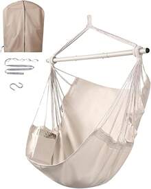 Hammock Chair Swing (500 Lbs Max) - Hanging Hammock Chair Rope Swing Indoor Hammock Chair,Outdoor Furniture,Swing Chair For Room,Amaca Para Adultos,Hamacas Para Adultos,Columpio Para Patio,Swing Sets Backyard, Patio Furniture Set For Bedroom, Outdoor, Patio, Bedroom, Porch, Deck - Sturdy Steel Bar With Anti-Slip Safety Rings - 封面+白色 - 查看 10