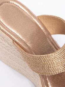 Sandalias romanas de cuña con plataforma de suela gruesa y cordones - Champán - Ver 9