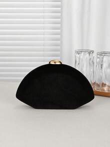 奢华丝绒迷你晚宴包，闪亮金属纽扣装饰，简约时尚手提包，适合正式场合、休闲场合、派对/婚礼/正式活动，是新娘晚宴/宴会礼服的完美搭配，也是优雅婚礼派对的最佳选择。 - 黑色 - 查看 7