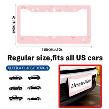 1pc Pink Floral 2-Hole License Plate Frame, Aluminum Material, 6x12 Inches With Screw Set, Cartoon Flower Design, Fun Car Decoration, Retro Style, Universal Size Vehicle Plates - 12x6 inch - Xem 2