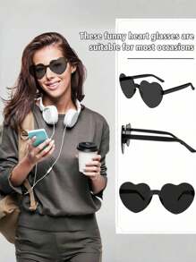 10pcs Heart Shaped Party Glasses For Women, Retro Fashion Rimless Heart Glasses, Suitable For Wedding, Party, Birthday, Bridal Shower, Fashion Accessory, Party Favors (Black) - Black - View 7