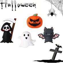 40/10pcs Halloween New Silicone Beads, 3D Stereoscopic With Bat, Ghost, Pumpkin Head And Grim Reaper Patterns - Suitable For DIY Crafts, Jewelry Making, Keychains And Punk Gifts, Halloween Accessories | Gothic Bead Design | Flexible Bead Material