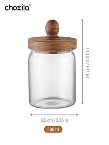 choxila 1pc Coffee Bean Sealed Jar With Handle Wooden Lid Storage Jar Coffee Bean Glass Sealed Jar Back To School