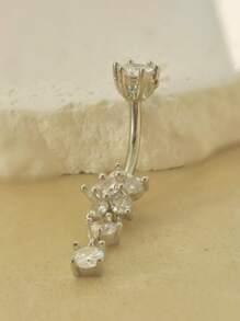 1 Peça Anel de Umbigo de Flor com Pedra CZ de Cobre Banhado a Prata, Adequado para Mulheres, Apropriado para o Dia dos Namorados, Natal, Halloween, Festa, Presente de Aniversário, Uso Diário