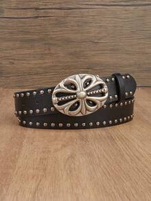 1条男士Y2K朋克风花卉交叉扣黑色休闲腰带，百搭腰带，适合日常穿着，秋季、万圣节、秋冬季配饰，适合青少年、青年、男士，休闲、户外、运动、度假、毕业礼物、生日礼物、日常穿着 - 金屬十字 - 查看 8