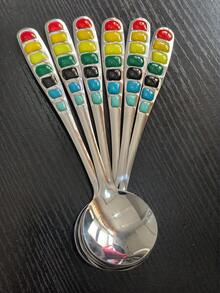 1/3/6/12 Pcs 7-Color Enamel Stainless Steel Soup Spoons, Household Long Handle Dining Spoons, Western Style Soup Spoons, Round Spoons And Rainbow Spoons, Dessert Spoons And Honey Spoons (Handle Colors Are Hand-Glued, Nearly Perfect), 1pc/3pcs/6pcs/12pcs - Multicolor - View 14
