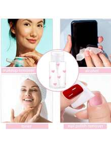 زجاجة سفر قابلة لإعادة التعبئة بنمط قلب وردي شفاف من البولي إيثيلين تيريفثالات (بي إي تي)، موزع مزيل المكياج، زجاجة موزعة بسعة 100 مل/200 مل مع مضخة محمولة للاستخدام في إزالة طلاء الأظافر والمنعش والمكياج، تصميم قبة، غسل باليد فقط، قابلة لإعادة الاستخدام، زجاجة مزيل المكياج (القياس اليدوي، خطأ 2 سم طبيعي، الملليلتر دقيق)، مستلزمات السفر، عطلة، زجاجات السفر