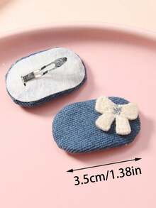 2pcs/Set Sweet Fabric Small Oval Hair Clips, Rabbit, Cherry, Flower, Mushroom Decor BB Clips, Minimalist Versatile Hair Clips & Accessories - 2 Pieces Per Set - View 4