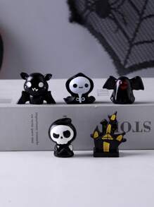 10Pcs Random Color Mini Resin Halloween Decorations - DIY Desktop Small Ornaments, Includes Skull, Ghost, Castle, Bat, Grim Reaper & Duck Figures, Ideal For Home Decor, Perfect For Desktop Display And Party Favors