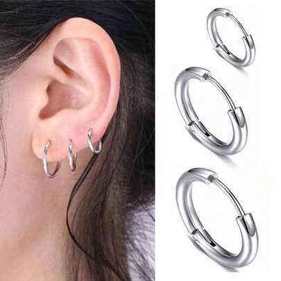 1 件 Fashiona 女士不锈钢耳环 耳环 经典个性耳环扣 男士耳环 圈形耳环 女式珠宝