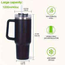 Tasse isotherme de 40 oz (1200 ml) avec poignée, bouteille d'eau sous vide, tasse à eau thermique avec couvercle, paille, en acier inoxydable pour boissons chaudes et froides, tasse à café portable grande taille pour café chaud et froid