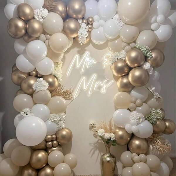 66 Nude White Gold Balloons, Metallic Champagne Gold Cream White Transparent Beach Pink Beige Transparent Party Decoration Balloons For Birthday Boho Wedding Anniversary Engagement Cocktail Party Layout
