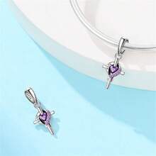 1Pc Streling Silver S925 Cross Month Series Pendant Inlaid With Solid Color Artificial Zirconia Seal Carved English Month Letters Diy Bracelet Necklace Making Birthday Gift