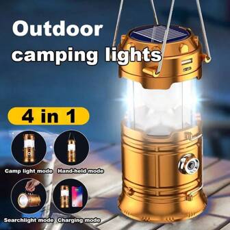 1pc New Outdoor Horse Lantern 5800 Camping Light Solar Rechargeable LED Tent Lamp Multi-Function Portable Telescopic Light, Solar Lights Outdoor