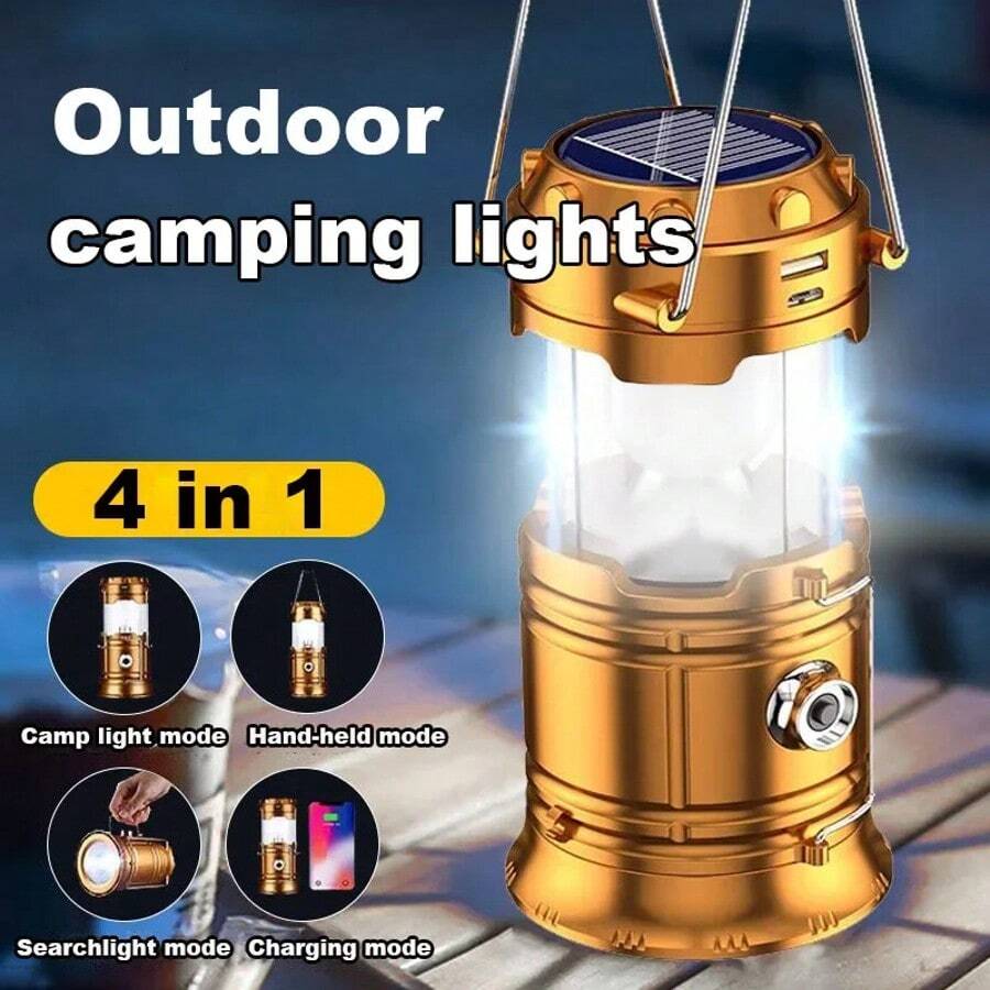 1pc New Outdoor Horse Lantern 5800 Camping Light Solar Rechargeable LED Tent Lamp Multi-Function Portable Telescopic Light, Solar Lights Outdoor - Multicolor - View 1